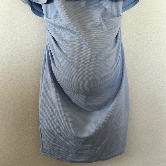 Pinkblush Light Blue Ruffle Off Shoulder Ruched Maternity Mini Dress - Picture 6 of 12
